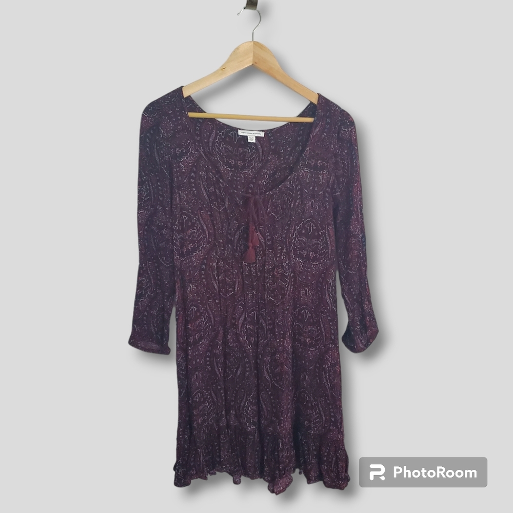 American Eagle paisley scoopneck dress 3/4-length sleeves, size XS whimsigoth